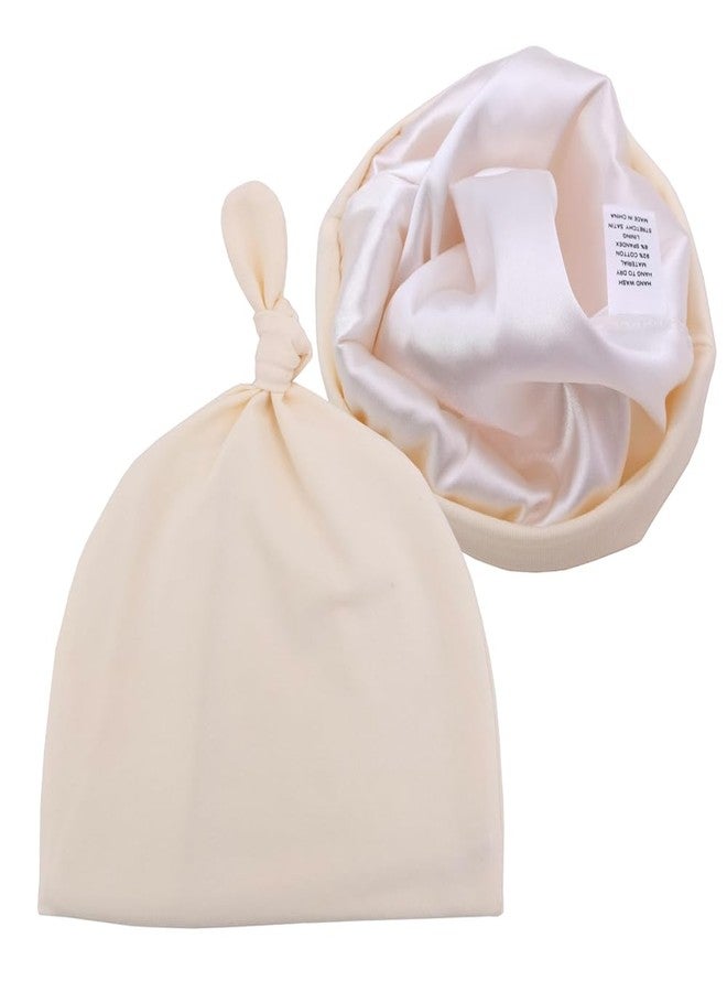 Sugarmelon Silky Satin Lined Newborn Hat Hair Care Knot Beanie Hats for Infant Baby Boys Girls Caps 0-6 Months (0-6M Orig Cream) - Image 1